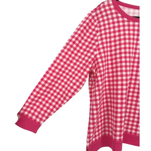 Talbots‎ Women's Gingham Check Crew Neck Sweatshirt Pink White Size 2X Casual - Picture 9 of 11